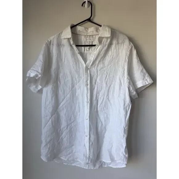 Porter and Ash Shirt Womens L White 100% Linen Hawaiian Camp Button Up Beach - Picture 1 of 10